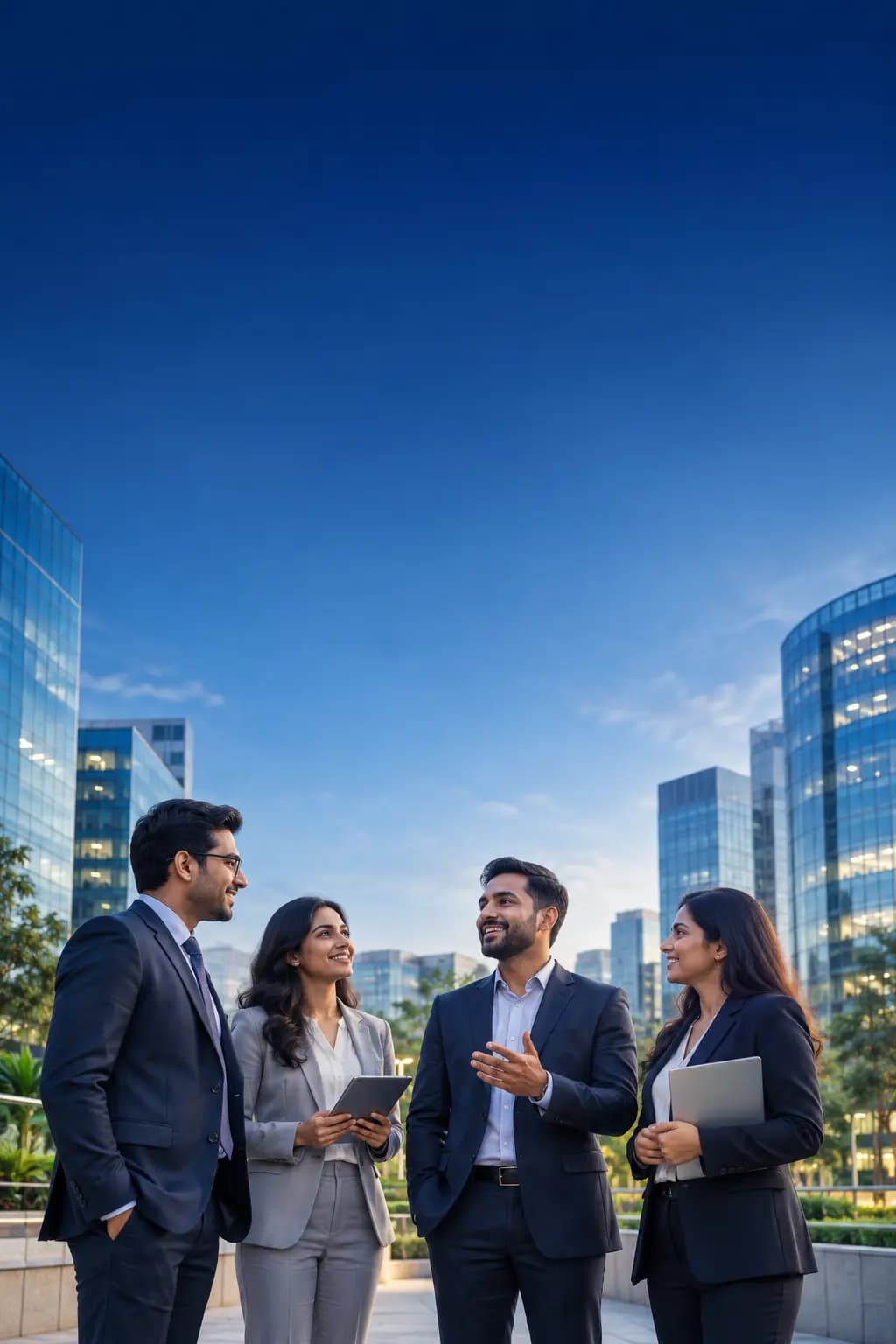 Corporate professionals in a modern business district