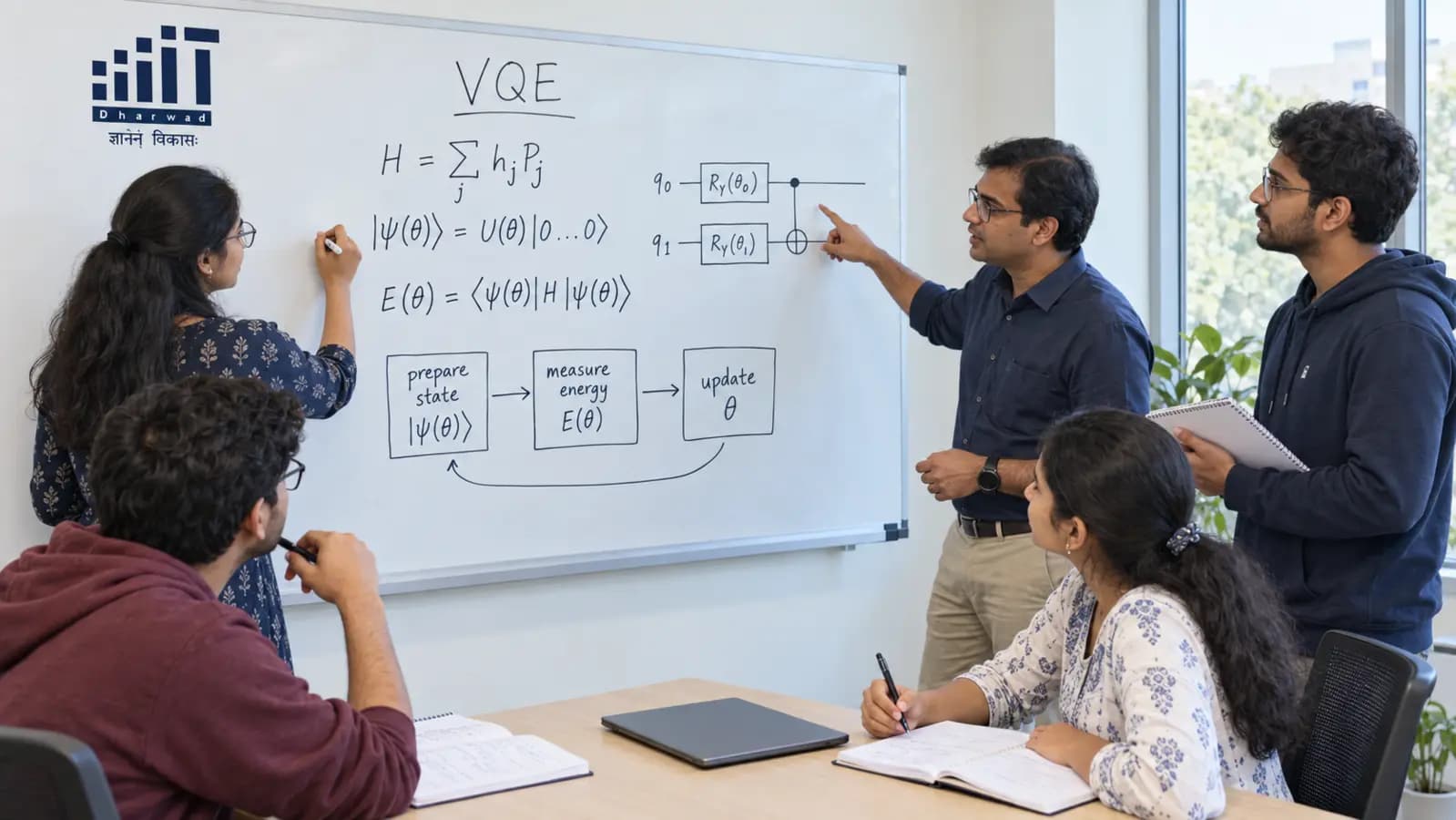 Faculty and learners working through a quantum algorithm